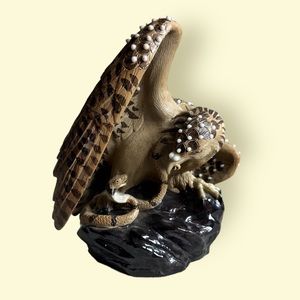 Vintage Brown Clay Eagle With Snake/Serpent Hand Painted Figurine Decor